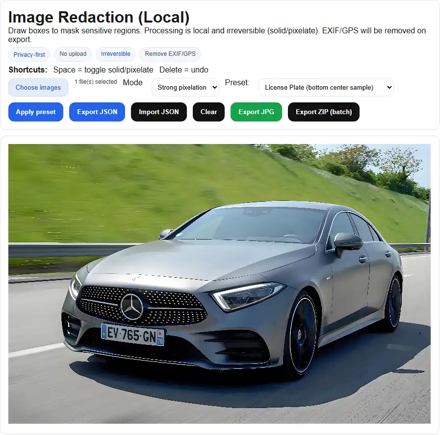 Original sample loaded in the PixCloak redaction tool